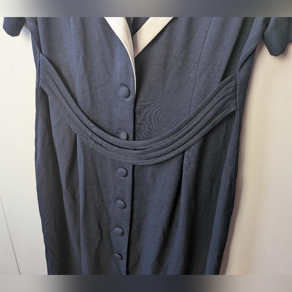 VINTAGE Jessica Women Dress Size 10 Petite Made In Canada Floral Navy Blue White - Picture 3 of 12